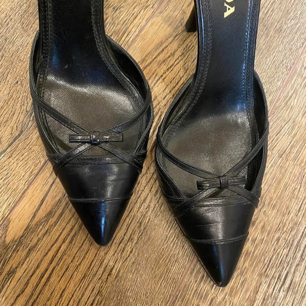 Authentic Prada Black Leather D'Orsay Stiletto Heels EU 37.5